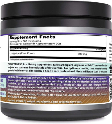 Amazing Nutrition Formulas L-Arginine Powder Supplement | Non-GMO | Gluten | Made in USA (1 Lb)