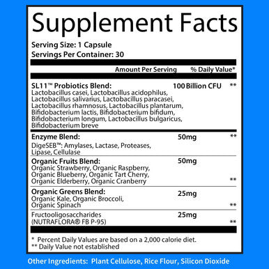 GoBiotix 100 Billion Probiotics Prebiotics Digestive Enzymes Blend High Potency with 100 Billion CFU Enhanced with Organic Fruit Organic Greens Blend Vegan NonGMO USA Made 30 Caps