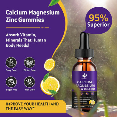 Calcium Magnesium Zinc 1300Mg With Magnesium Glycinate, Vitamin C D3 K2 B6 And Sea Moss Calcium Supplement Calcium With Vitamin D3 K2 Liquid Drop Gluten 2 Pack