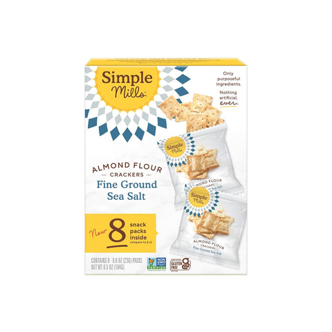 Simple Mills Almond Flour Crackers Snack Packs, Farmhouse Cheddar, Gluten Free, Flax Seed, Sunflower Seeds, Corn Free, Good for Snacks, 6.5 oz, Pack of 2 (8 Bags per Box)