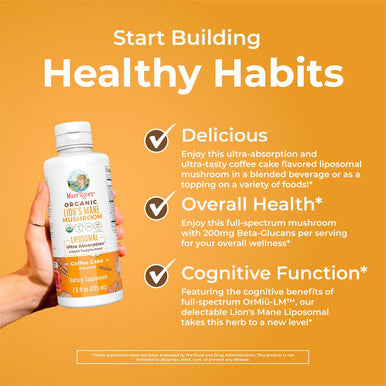Maryruth Organics Organic Lions Mane Supplement by | Ultra Absorption Liposomal | Full Spectrum Lion's Mane Mushroom | 200mg Beta-Glucans Per Serving | USDA Organic | Vegan | 7.6 oz | 15 Servings