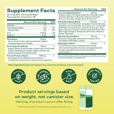 Bloom Nutrition Superfood Greens Powder Digestive Enzymes with Probiotics and Prebiotics Gut Health Bloating Relief for Women Chlorella Green Juice Mix with Beet Root Powder 25 SVG Pineapple