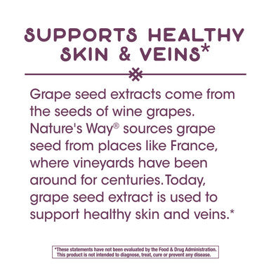 Nature's Way Premium Extract Standardized Grape Seed 95% Polyphenols, 100 mg per serving, 60 Capsules