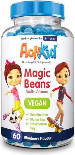 3X Actikid Magic Beans Vegan Multi-Vitamin 60X Blueberry Flavour | Gelatine Free | Children'S Vitamin | Immunity Booster