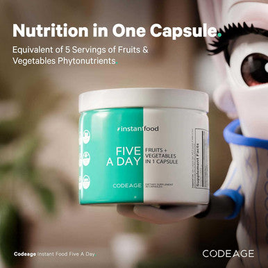 Codeage 5 Servings of Fruits & Veggies Equivalent in 1 Single Capsule - Whole Food Instantfood with 15 Greens & Fruits in All-in-One Pill Eat Vegetables - Vegan Vitamins Supplement - Non-GMO - 30 ct