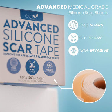 Eva Naturals Soft Medical Grade Silicone Tape For Scars (1.6 X 120 ) - Reduce The Appearance Of Surgical C Section Hypertrophy, Keloid Scars, & Acne Scars - Silicone Scar Tape For Surgical Scars Silicone Scar
