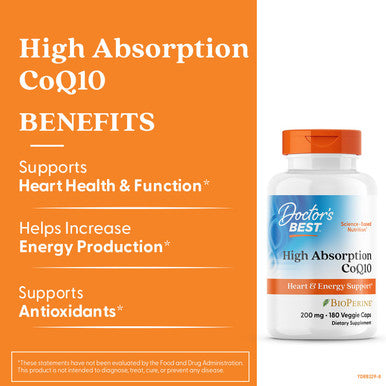 Doctor's Best High Absorption CoQ10 Heart and Energy Support 180 Veggie Caps