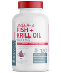 Bronson Omega-3 Fish + Krill Oil 1000 Mg Epa Dha Astaxanthin Premium Blend - Joint, Brain & Eye Health - Non Gmo, Heavy Metal Tested, 120 Softgels