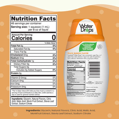 Sweetleaf Water Drops Peach Mango Sugar- Water Enhancer Drops Stevia & Monk Fruit Sweetener Water Flavoring 1.62 Oz (Pack of 6)