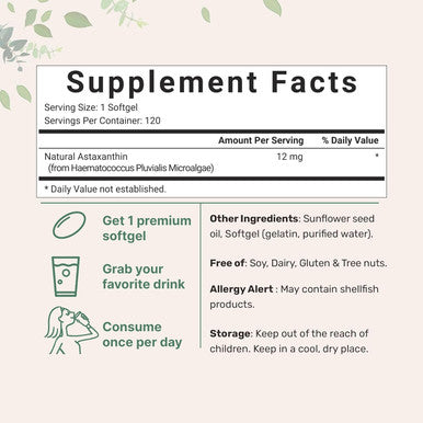 Micro Ingredients Astaxanthin 12mg 120Softgels 4 Month Supply | Premium Astaxanthin Antioxidant Supplements | Fresh Microalgae Source | Supports Eye Joint & Internal Circulation Health | Easy to Swallow
