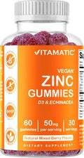 2 Pack - Vitamatic Zinc 50Mg Gummies - 60 Vegan Gummies - Gluten - Healthy Immune Support For Adults, Men, Women