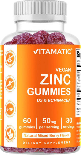 2 Pack - Vitamatic Zinc 50Mg Gummies - 60 Vegan Gummies - Gluten - Healthy Immune Support For Adults, Men, Women