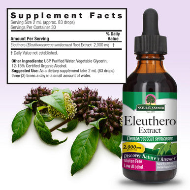 Nature'S Answer Eleuthero Root with Organic Alcohol 2000mg 2oz Extract | Promotes Mental Clarity | Natural Energy Support | Metabolic Increase | Gluten- Non-GMO Vegan | Single Count
