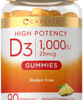 Carlyle Vitamin D3 1000Iu Gummies | 90 Count | Vegetarian, Non-Gmo, And Gluten Free Vitamin D Supplement | Natural Pineapple