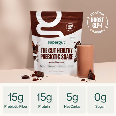 Supergut Prebiotic Shakes | Meal Replacement | Boost GLP-1 | High Protein and Fiber | No Added Sugar | Keto Food Meal Snack (Vegan Chocolate 14 servings)