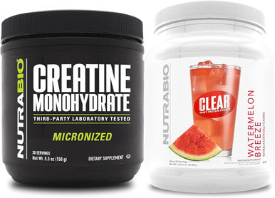 Nutrabio Creatine Monohydrate Unflavored (150 g) and Clear Whey Protein Isolate (Watermelon Breeze) Supplement Bundle Muscle Energy Maximum Growth Recovery and Strength