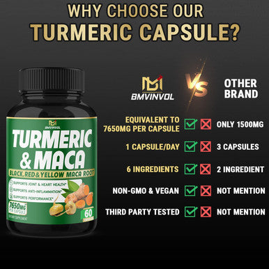 5in1 Turmeric Curcumin Capsules 7650mg 95 Curcuminoids Maca Garlic Ginger Black Pepper Supports Joint Health Inflammation Response 60 Count