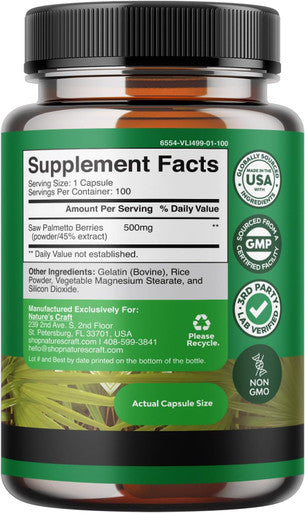 Extra Strength Saw Palmetto Extract - Advanced Herbal Complex For Hair Health And Urinary Support With Plant Sterols & Flavonoids - Potent Herbal Supplement With 500Mg Per Serving - 100 Capsules