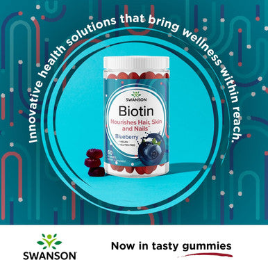 Swanson Biotin Gummies - Daily Supplement Promoting Energy Production & A Healthy Body - All Natural Formula to Help Healthy Hair Skin and Nails - (Blueberry 60 Gummies)