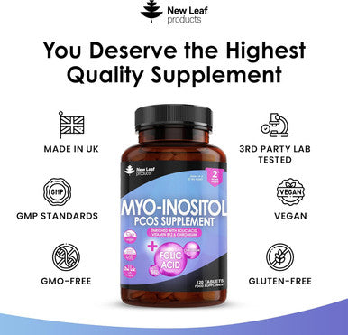 Myo-Inositol Pcos Supplement - Myo Inositol Capsules Pcos Supplement Enriched With Folic Acid, Vitamin B12 And Chromium - Hormone Balance For Women 120 Vegan Capsules Uk Made Leaf Vitamin B8
