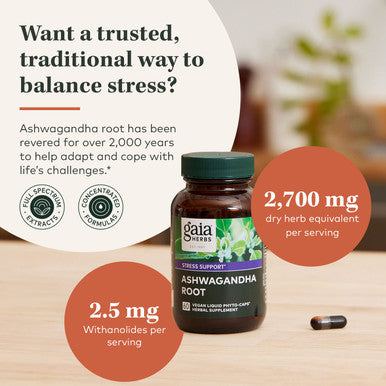 Gaia Herbs Ashwagan Root - Made with Organic Ashwagan Root to Help Support a Healthy Response to , The Immune System, and Restful Sleep - 120 Vegan Liquid Phyto-Capsules (60-Day Supply)