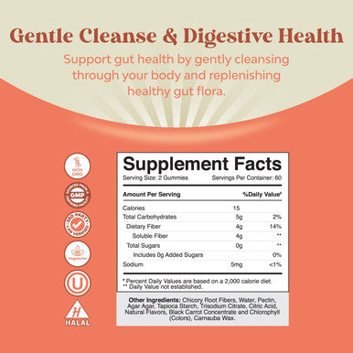 Sugar Free Fiber Gummies for Adults - High Fiber Supplement Gummies Vitamins for Adults with Prebiotic Soluble Chicory Root for Immunity and Digestive Support - Non GMO Halal Vegan Kosher Gluten Free