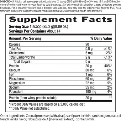 Biochem 100 Whey Isolate Protein 12.5 oz Sugar Chocolate KetoFriendly 20g Vegetarian Protein Amino Acids Iron Magnesium Cocoa Invigorating Taste