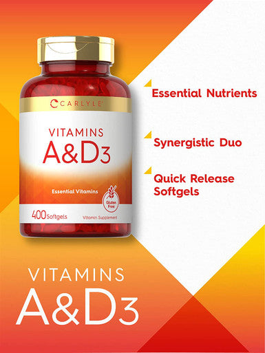 Carlyle Vitamin A and D Supplement | 400 Softgels | 1500 mcg Vitamin A and 400 IU Vitamin D3 | Non-GMO, Gluten Free