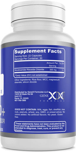 Genex Formulas NR Nicotinamide Riboside 300mg Serving (60 Capsules) NAD+ Precursor for Healthy Aging GMP Certified Non-GMO Gluten-Free Vegetarian (1 Pack)