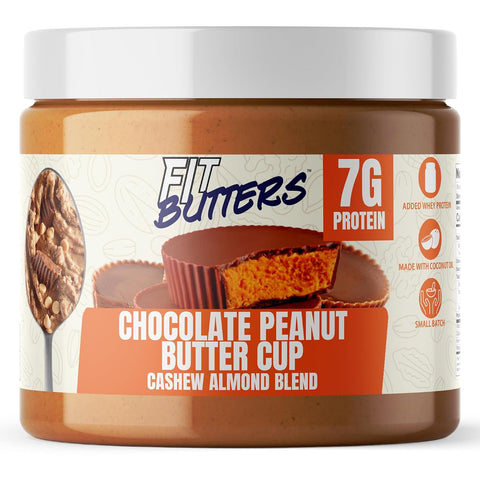 Fit Butters Birthday Cake Cashew Almond Butter Spread - Added Protein and Coconut Oil, Low Carb, Low Sugar, Gluten Free, Complete Protein Dessert Flavored Nut Butter