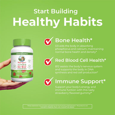 Maryruth Organics Vegan Vitamin D3 + Vitamin B12 Gummies | 2 Month Supply | Supports Bone Health | Immune Support Supplement | Energy Supplements | Methyl B12 Vegan Non-GMO Gluten | 60 Servings