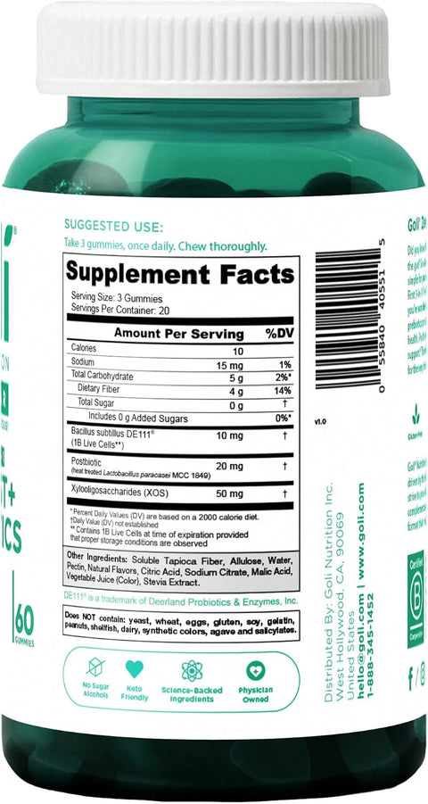 Goli Zero Sugar Pre Post Probiotic Gummies. World'S First 3-In-1 Gluten- Vegan Non-Gmo And Gelatin-. (5)
