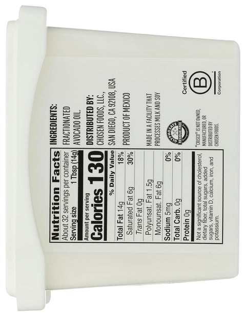 Chosen Foods Avocado Oil, Shortening 16 Oz - All Purpose Baking & Frying Shortening made from 100% pure avocados - Non-GMO, Gluten-Free, Keto Friendly - (Pack Of 1)