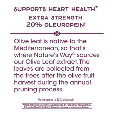 Nature's Way Premium Extract Standardized Olive Leaf 20% Oleuropein, 60 Count
