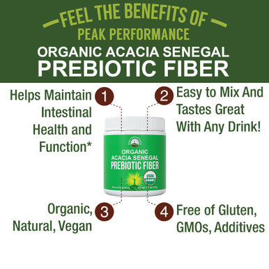 Organic Acacia Senegal Prebiotic Fiber Powder. Usda Organic Plant Based Vegan Prebiotics Supplement For Gut Health. With Digestiv
