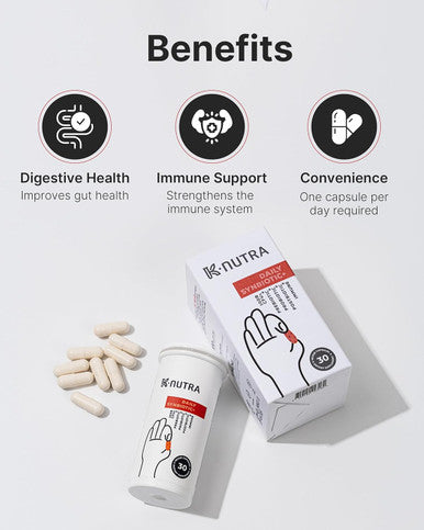 K-Nutra Daily Synbiotic+(30 Capsules) Holiday Gifts Advanced 4-In-1 (Pre+Pro+Postbiotics+Immune) 100 Billion Cfus Probiotic Blend, Digestive Health & Immune Support Probiotics For Women Men Postbiotic