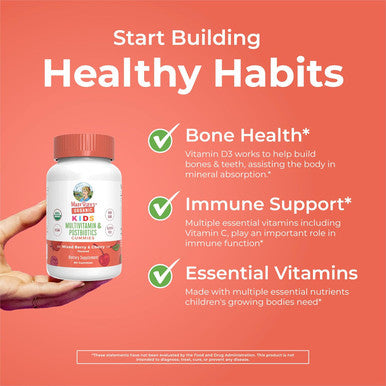Maryruth Organics Kids Vitamins USDA Organic Kids Multivitamin Gummies + Postbiotics for Ages 4+ Multivitamin for Kids with Lactobacillus Rhamnosus Vitamins for Kids Vegan Non-GMO 60 Count