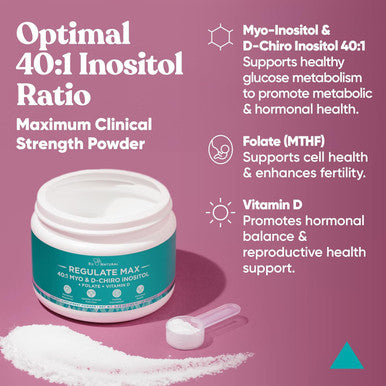Eu Natural Regulate MAX Myo-Inositol & D-Chiro Inositol Supplement Powder for Women with Vitamin D & Folate PCOS Nutritional Support Hormone Balance & Fertility Support Unflavored 60 Servings