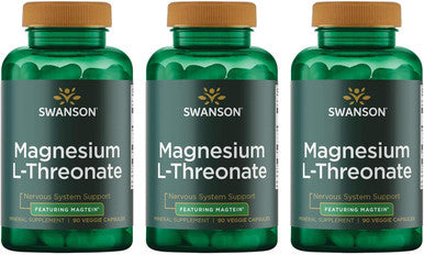 Swanson Magnesium L-Threonate - Mineral Supplement Promoting Nervous System Health - May Support Cognitive Health Learning & Memory - (90 Veggie Capsules) (3 Pack)