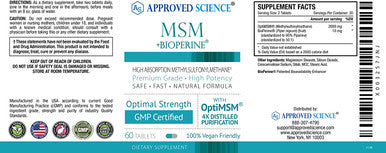 Approved Science MSM High Absorption OptiMSM 2000 mg Promote Joint and Muscle Health Boost Immunity Support Skin Health Fast Absorption Vegan 60 Tablets NonGMO Made in The USA