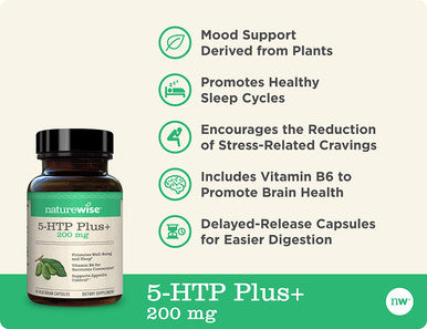 NatureWise 5HTP Max Potency 200mg Mood Balance Natural Support for Sleep Normal Weight Maintenance EasyDigest Delayed Release Capsules Enhanced w/ Vitamin B6 NonGMO 1 Month Supply 30 Count