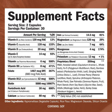 Biotin Hair, Skin & Nails Vitamins For Women & Men. Includes Vitamin C To Support Collagen. Supplements For Strong Hair, Radiant Skin & Nail Growth. Biotin & Folate Supplement For Women. 60 Capsules