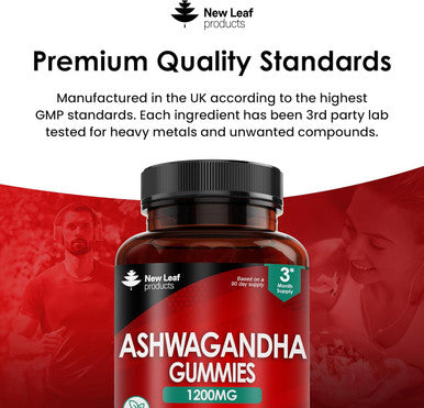 Ashwagandha Gummies 1200Mg 3 Months Supply High Strength 5% Withanolides - Real Fruit Juice, No Artificial Colours Or Flavours Pure Ashwagandha Root Extract, Gluten , Uk Made By Leaf