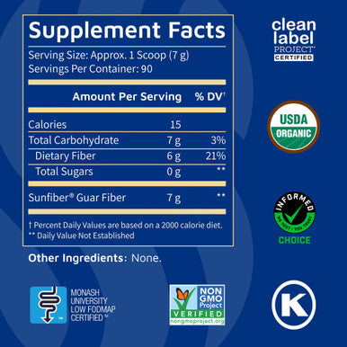Tomorrow's Nutrition Sunfiber Soluble Prebiotic Fiber Support for Digestive Wellness with Guar Fiber Low FODMAP Vegan 90 Servings