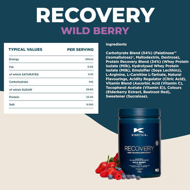 Kinetica Kinetica Recovery Powder Post Workout Drink Muscle Repair and Energy Store Replenisher 20 Servings Wild Berry 1.5kg