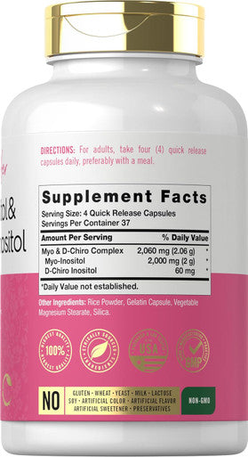 Carlyle Myo-Inositol and D-Chiro Inositol 2060mg | 150 Capsules | Non-GMO Gluten Supplement
