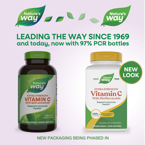 Nature'S Way Extra Strength(1) Vitamin C With Bioflavonoids Supports Immune Health Promotes Collagen Production For Healthy Skin 1000 Mg Per Capsule 250 Vegan Capsules (Packaging May Vary)