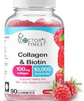 Collagen and Biotin 10000mcg Gummies Vegan GMOFree Gluten Natural Raspberry Flavor Gummy Vitamins for Hair Growth Hair Skin and Nails Dietary Supplement 90 Gummies