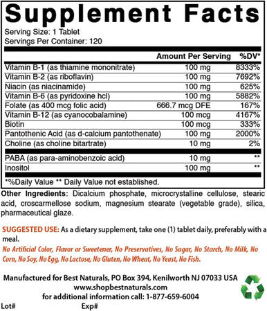Best Naturals B 100 Complex 120 Tablets (B Complex Vitamins) (120 Count (Pack of 2))