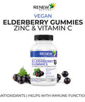 Renew Actives Vegan Elderberry Gummies With Vitamin C & Zinc - Antioxidants For Immune Function & Healthy Development Of Bones, Cartilage, Hair, Nails, And Skin - 60 Gummies